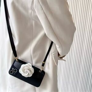 White Camellia Crossbody Case for iPhone 15 Pro Max